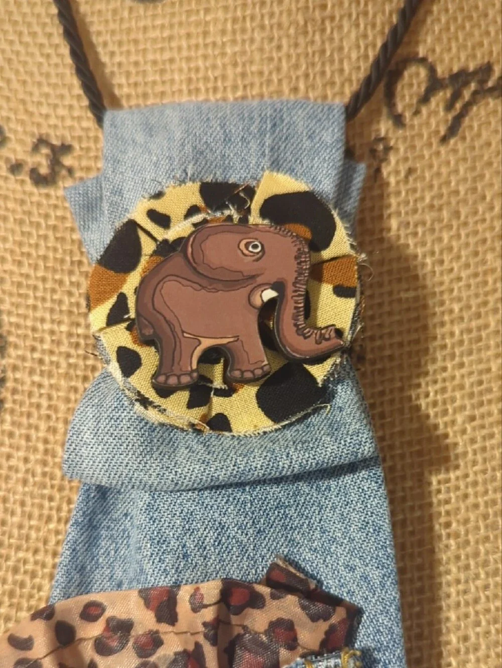 Denim Animal Pin & Tassel Tie- Blue